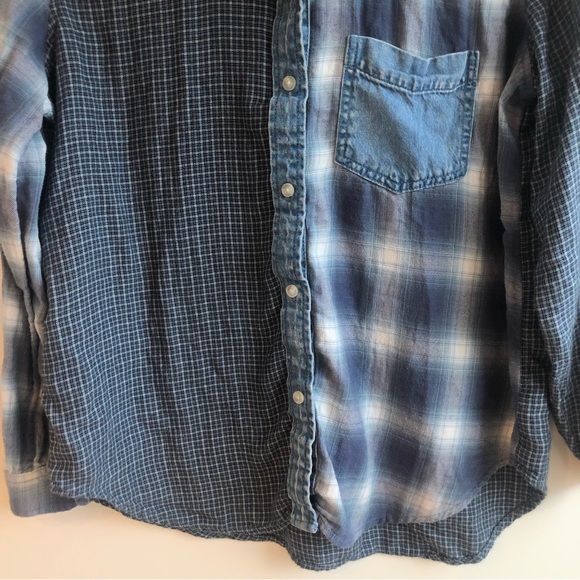 American Eagle mixed blue flannel denim button down shirt Sz XS - Picture 7 of 14